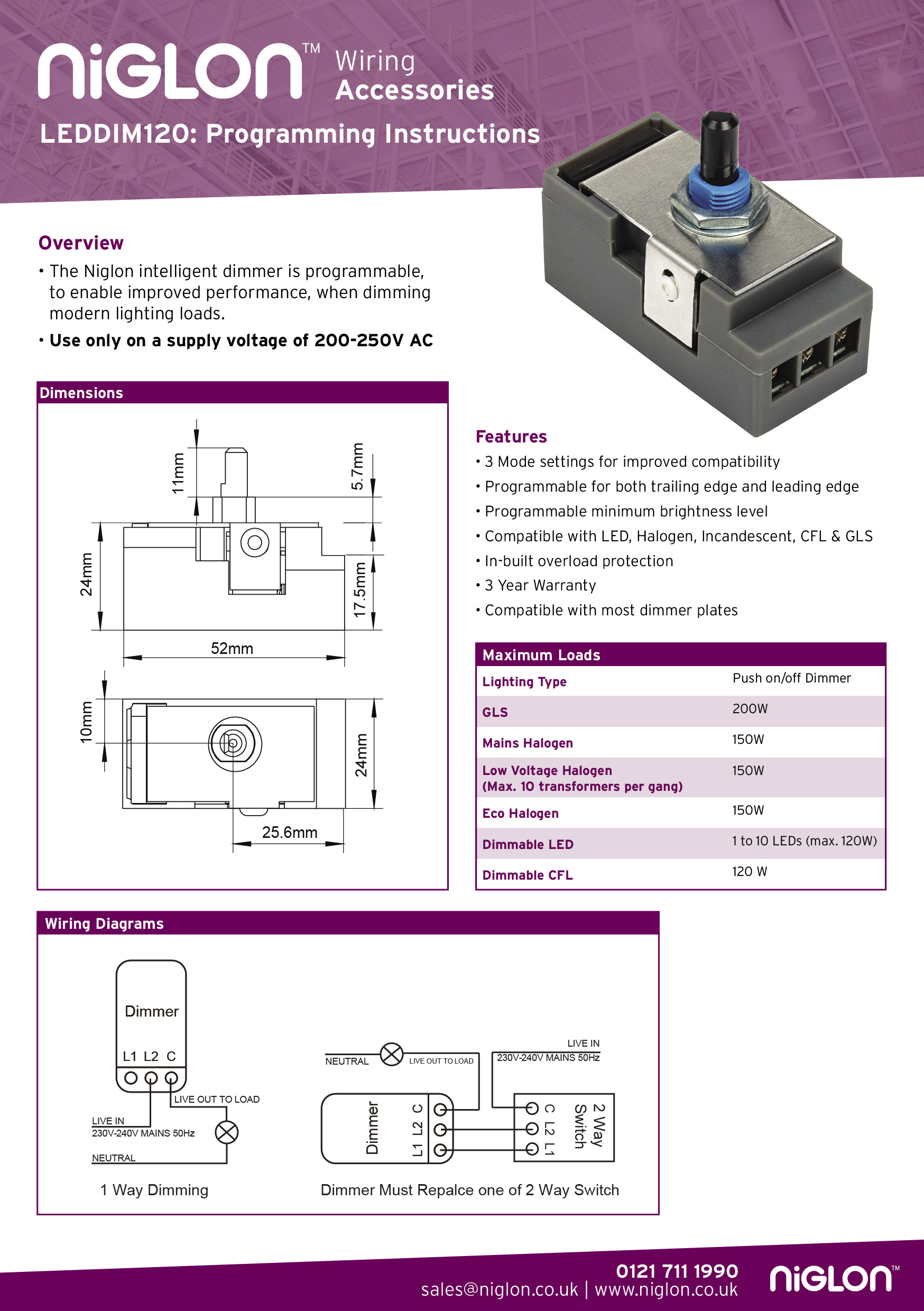 LED Dimmer Programming Guide - Niglon Ltd